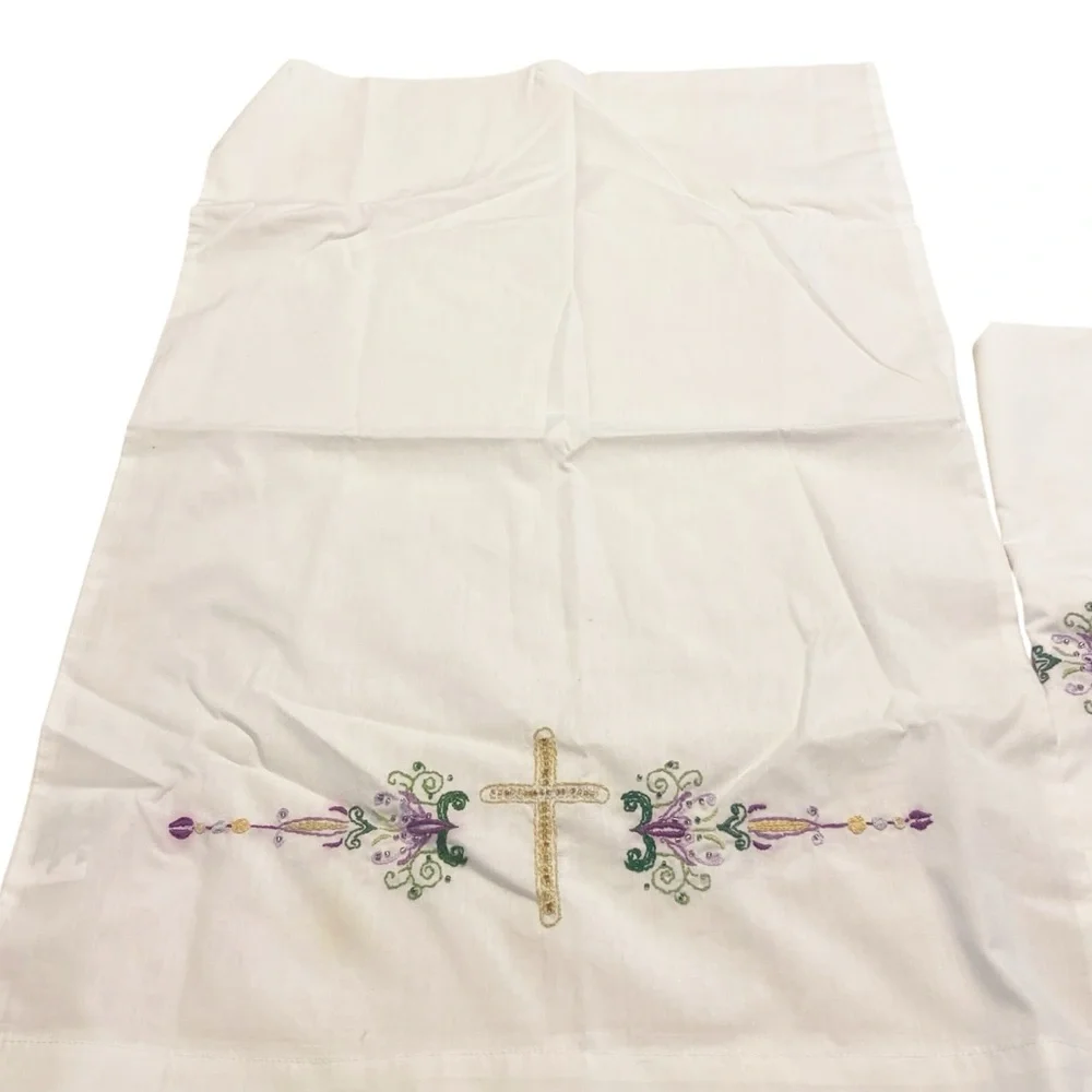 White Embroidered Tablecloth with Cross Design